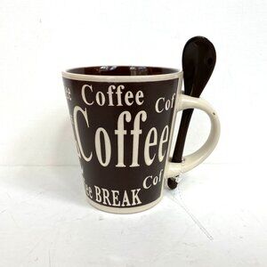 New Mr. Coffee Dual Tone Coffee Mug and Spoon Set Stoneware Coffee Break